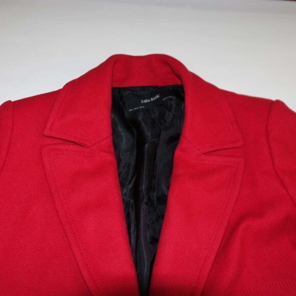 Zara Women's Overcoat Size XL Wool Blend Red 2 Button Front Long Sleeves Coat - Picture 3 of 8